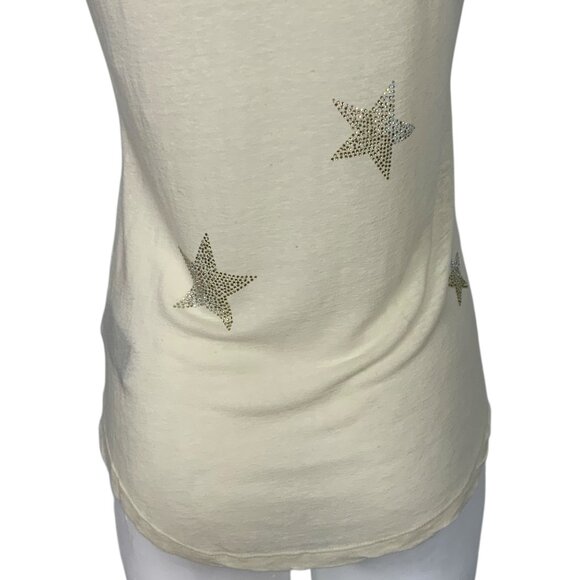 Zadig & Voltaire Skinny Stars Strass Tee Shirt Top XS Cream Embellished Linen - Picture 11 of 13